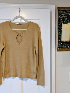 Michael Kors Gold Shimmer Ribbed Sweater XL Keyhole Neck NWT